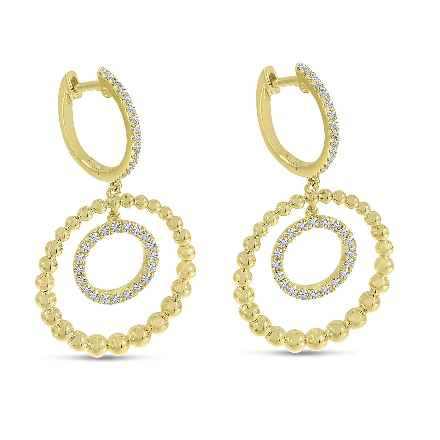 14K Yellow Gold Beaded Sphere Dangle Earrings