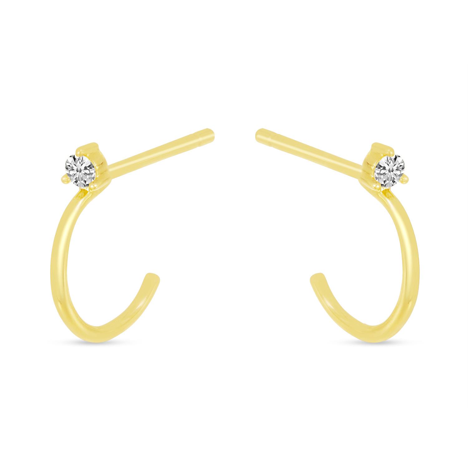 14K Yellow Gold Single Diamond Post Huggie Earrings