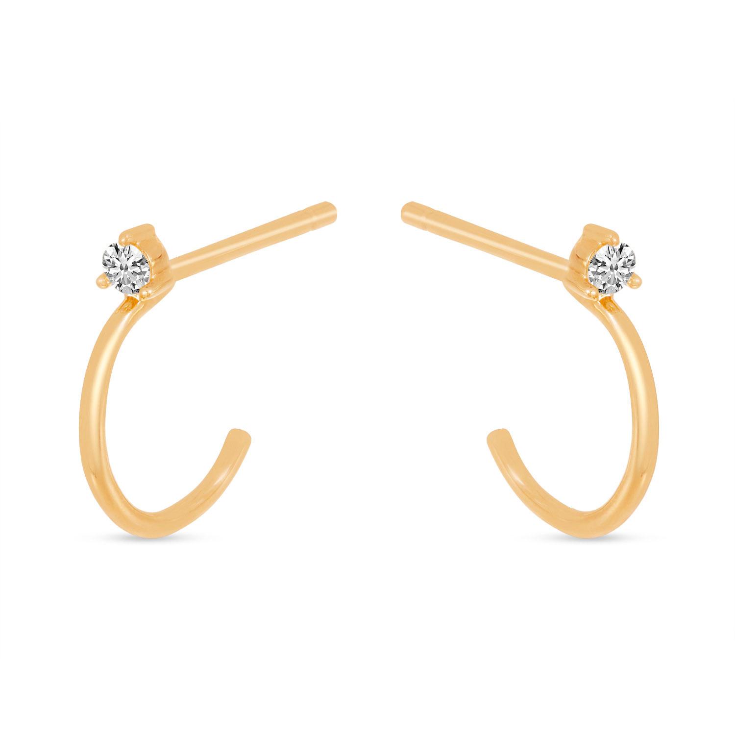 14K Rose Gold Single Diamond Post Huggie Earrings