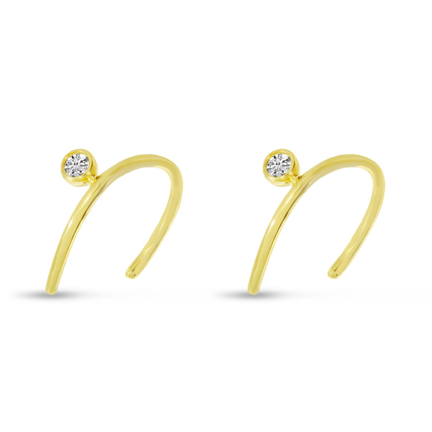 14K Yellow Gold Single Diamond Horseshoe Earrings