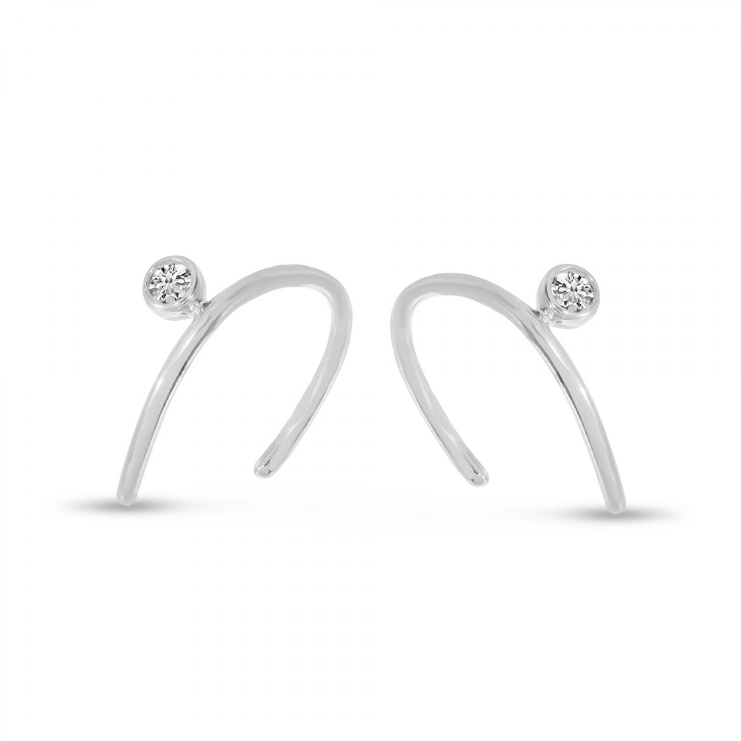 14K White Gold Single Diamond Horseshoe Earrings