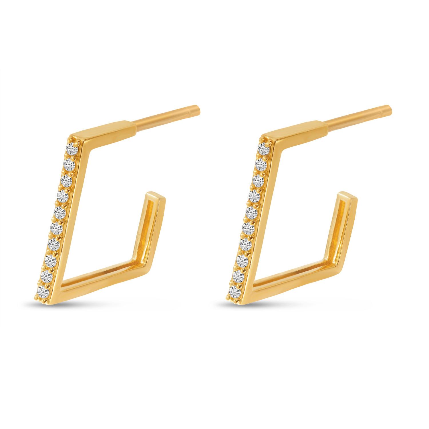 14K Rose Gold Diamond Geometric Huggie Earrings