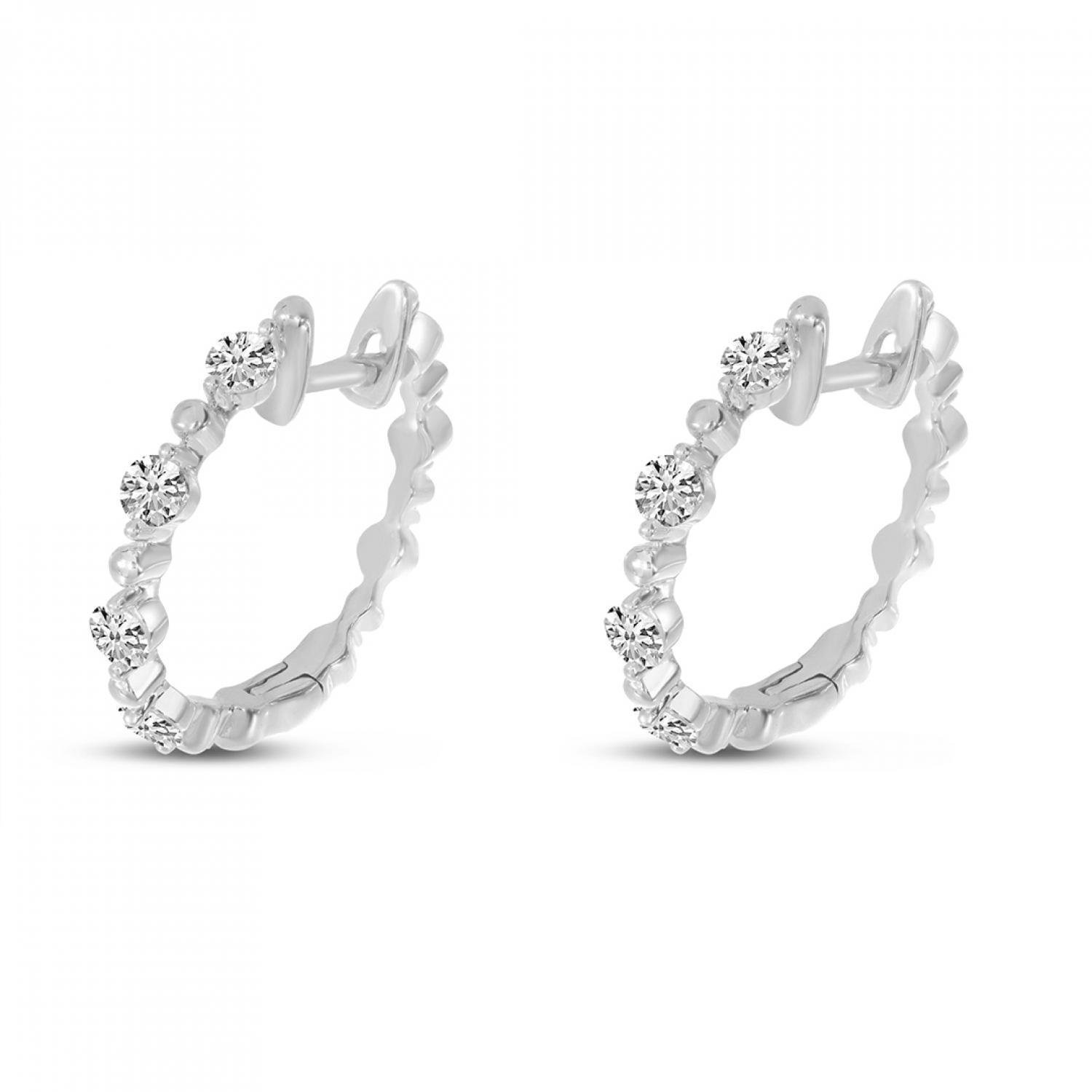 14K White Gold Diamond Beaded Hoop Earrings