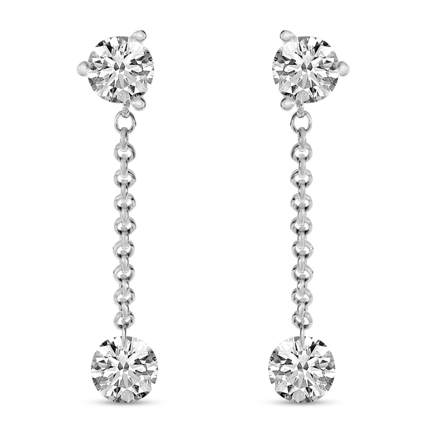 14K White Gold Dashing Diamonds Single Dangle Earrings