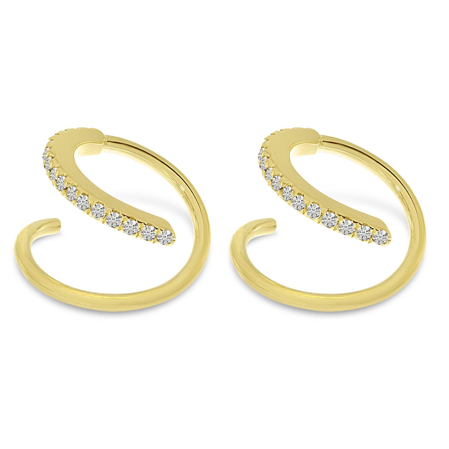 14K Yellow Gold Diamond Twist Huggie Earrings