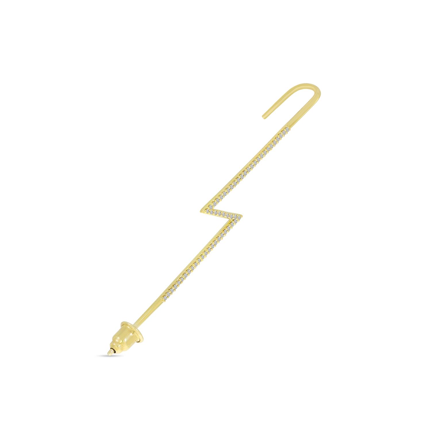 14K Yellow Gold Diamond Lightning Bolt Pin Earring