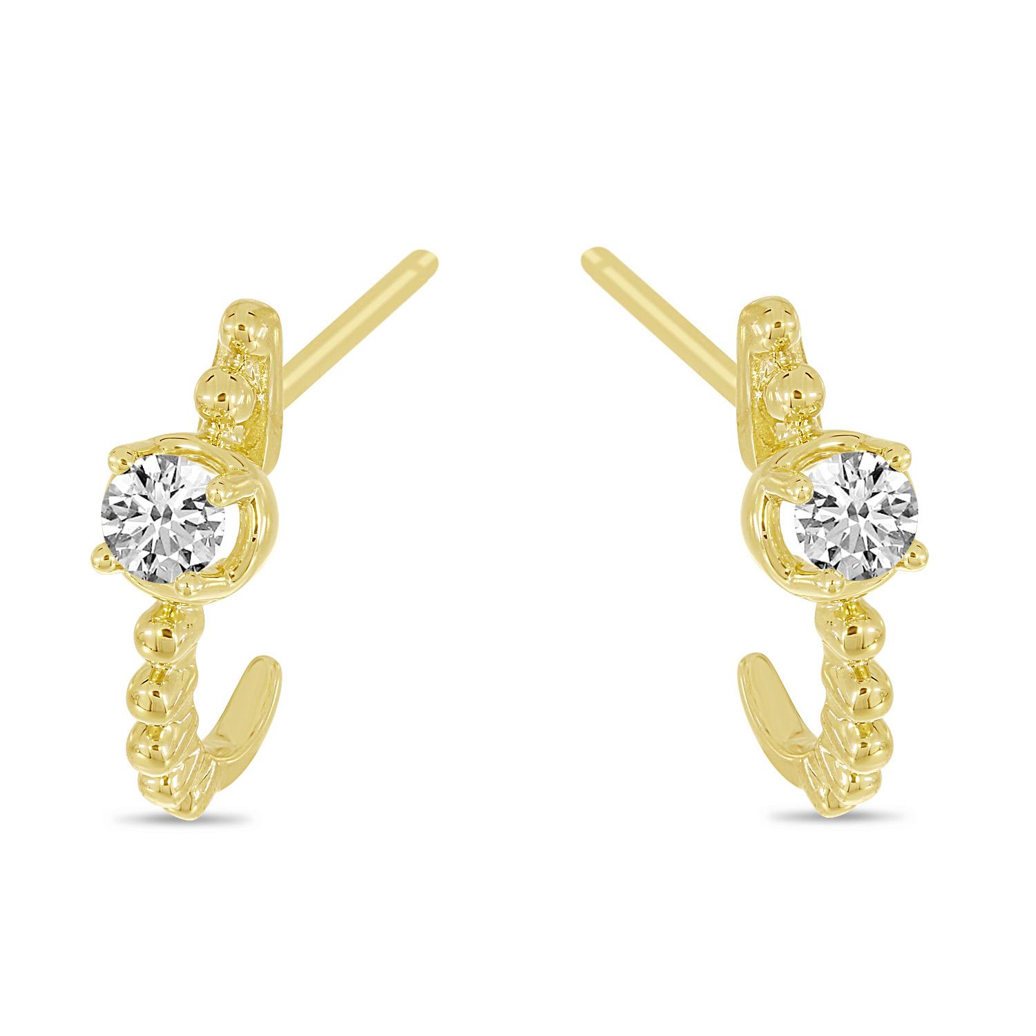 14K Yellow Gold Diamond Beaded Huggie Earrings