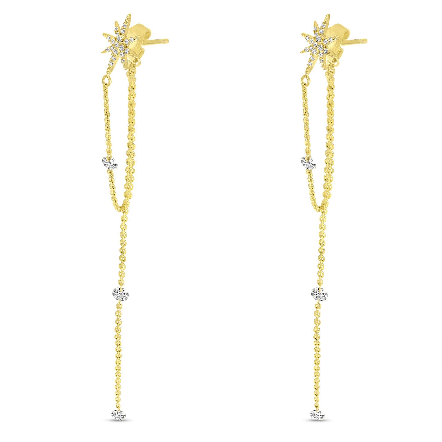 14K Yellow Gold Dashing Diamonds Chain with Starburst Stud Earrings