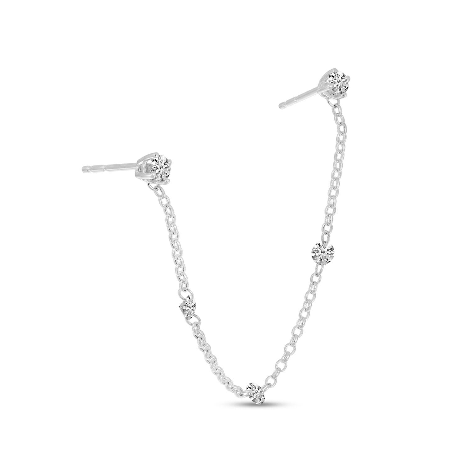 14K White Gold Dashing Diamond Double Hole Chain Earrings