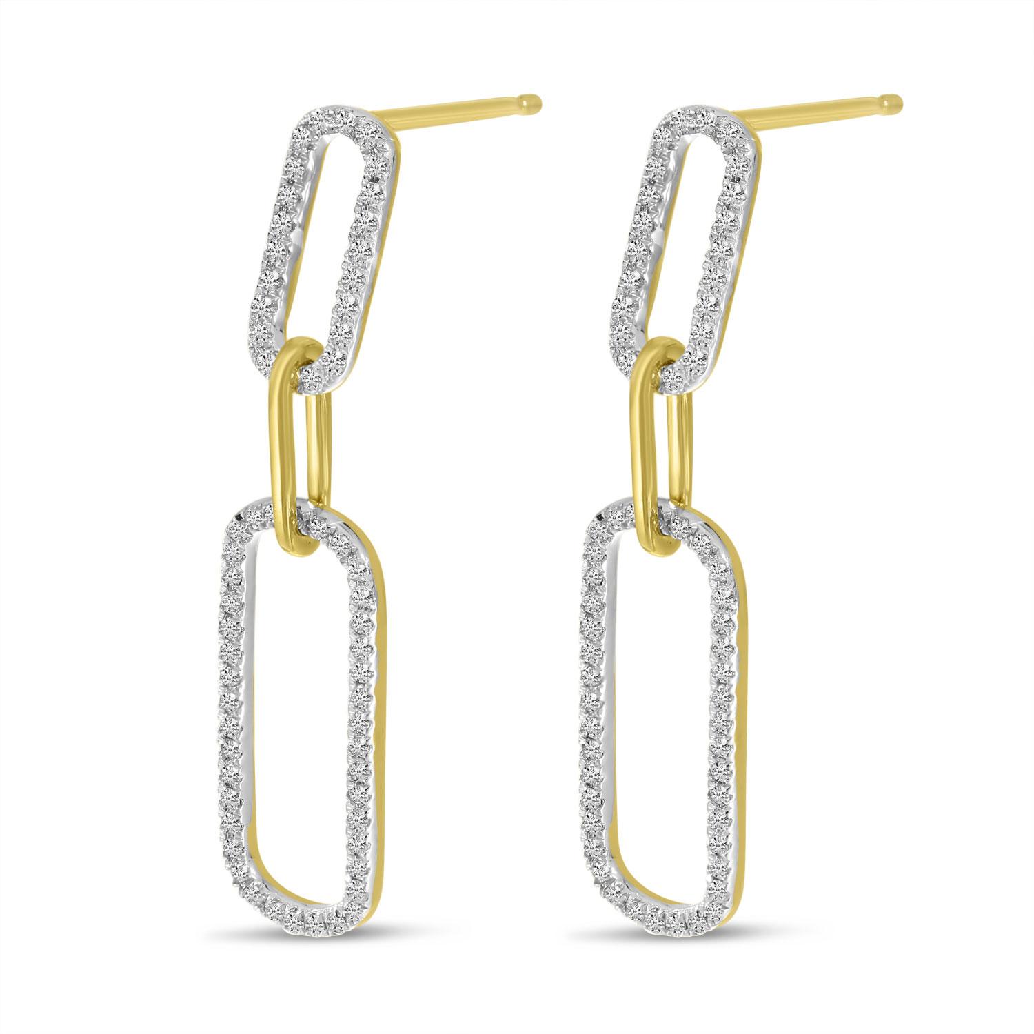 14K Yellow Gold Paperclip Link Dangle Earrings