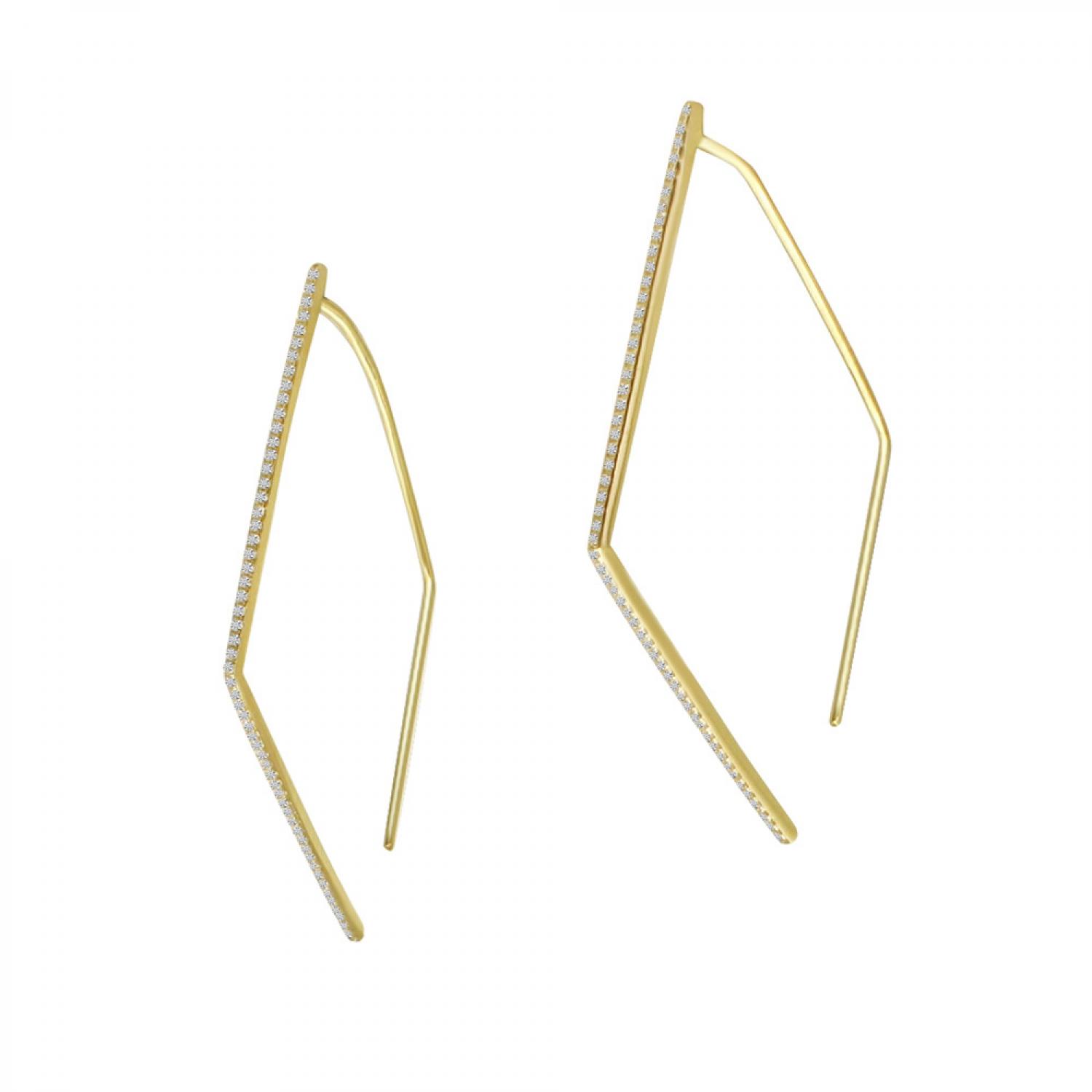 14K Yellow Gold Diamond Triangle Geometric Earrings