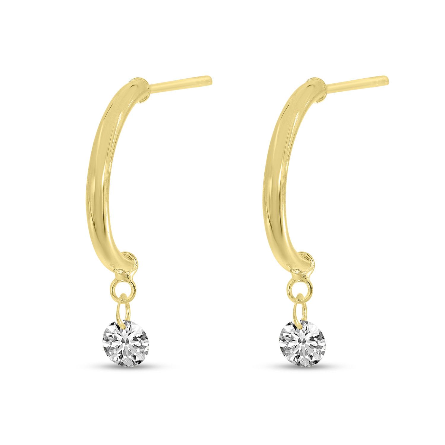 14K Yellow Gold Half Huggie Dashing Diamonds Earrings