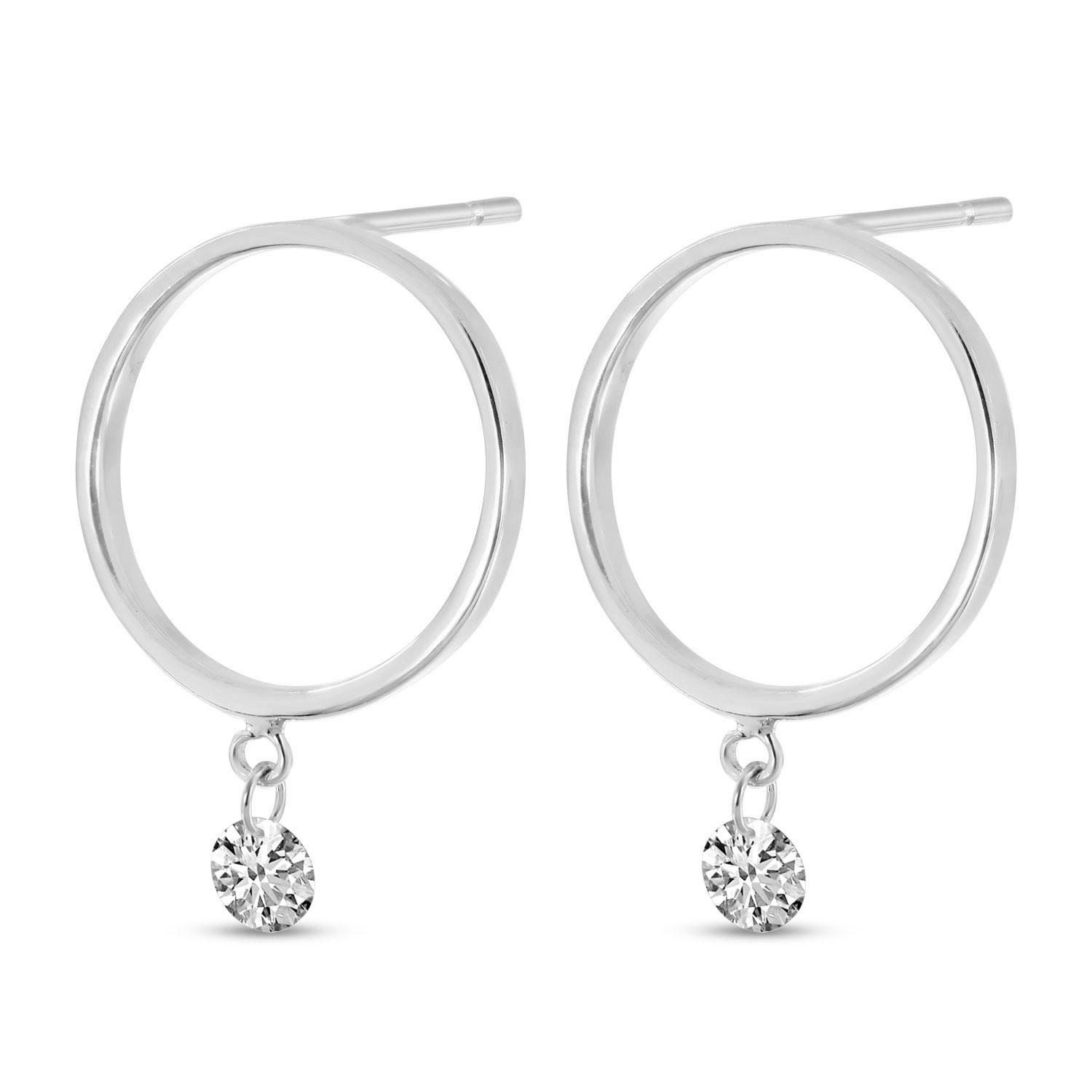 14K White Gold Small Front Hoop 0.16 ct Diamond Earrings