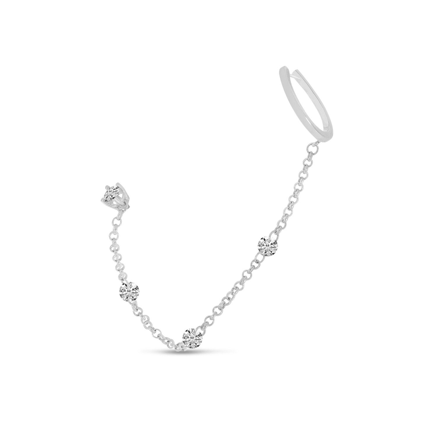 14K White Gold Dashing Diamond Double Hole Chain Earrings