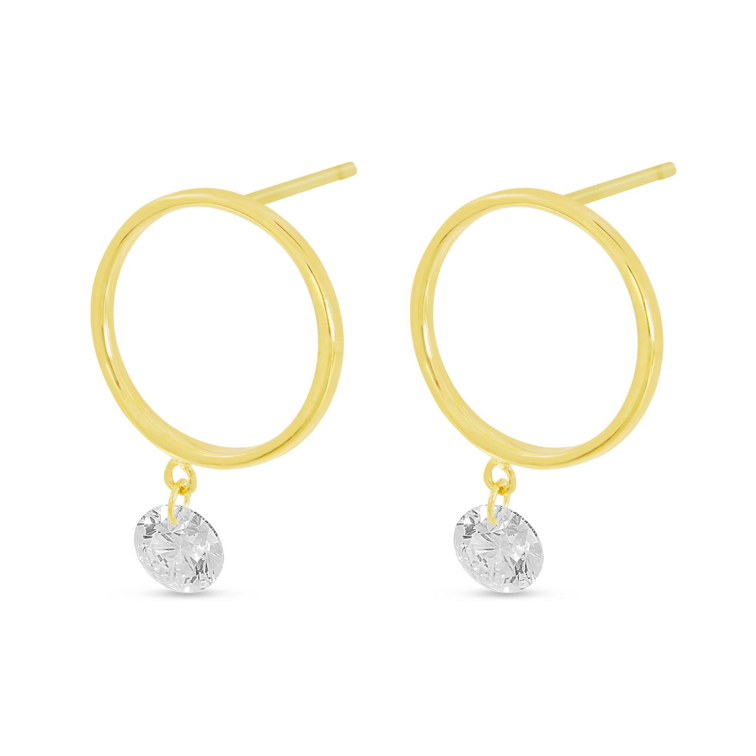 14K Yellow Gold Small Front Hoop .50 Ct Diamond Earrings