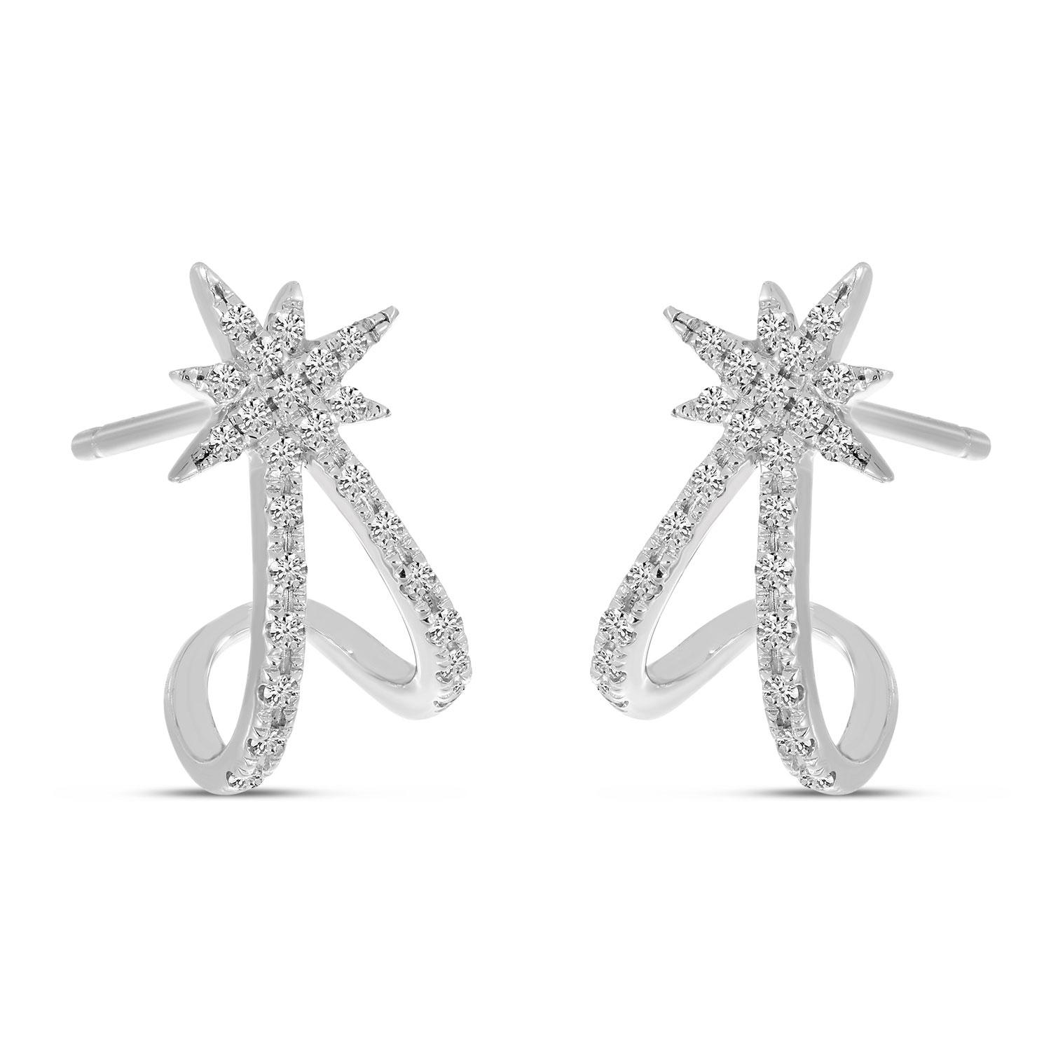 14K Yellow Gold Diamond Starburst Huggie Earrings