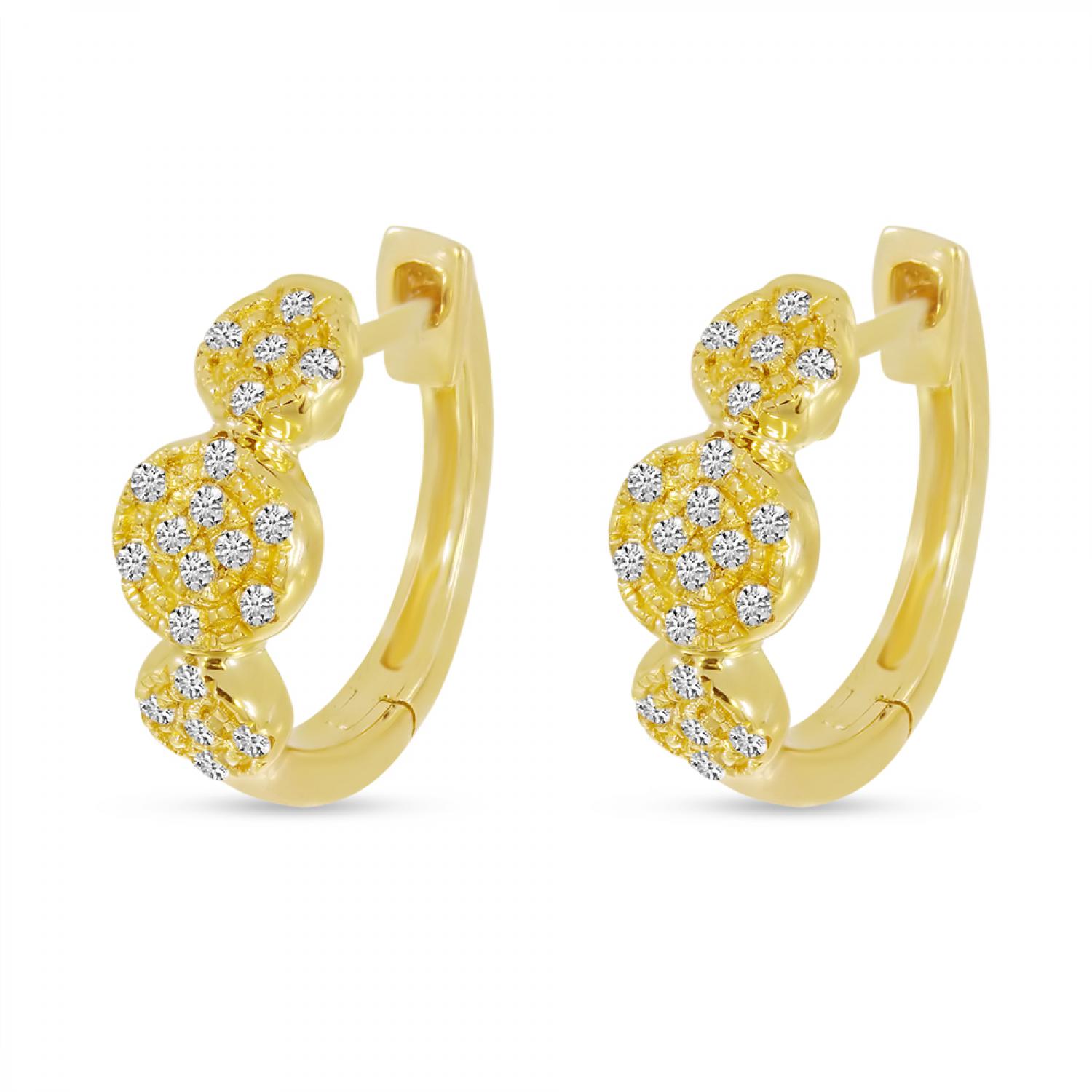 14K Yellow Gold Triple Pave Diamond Huggie Earrings