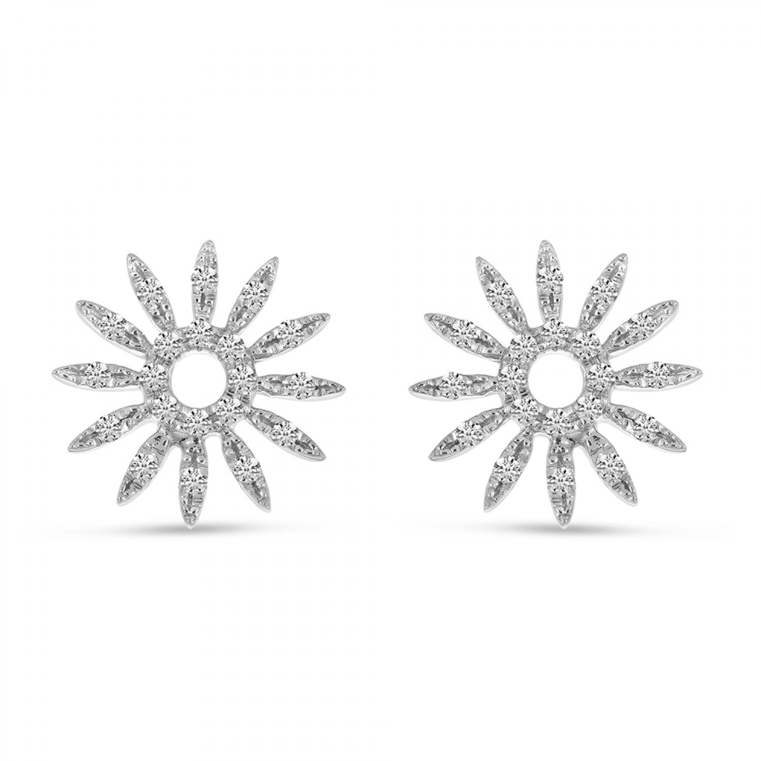 14K White Gold Diamond Sunburst Stud Earrings