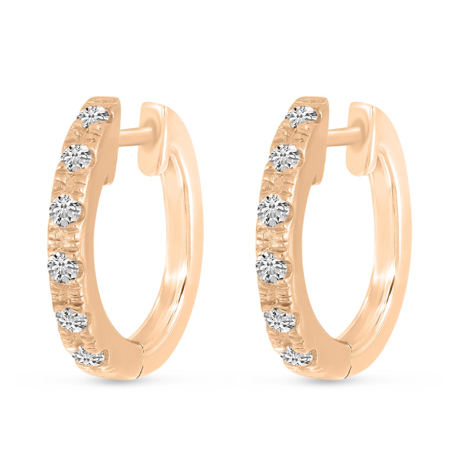 14K Rose Gold Diamond Huggie Earrings