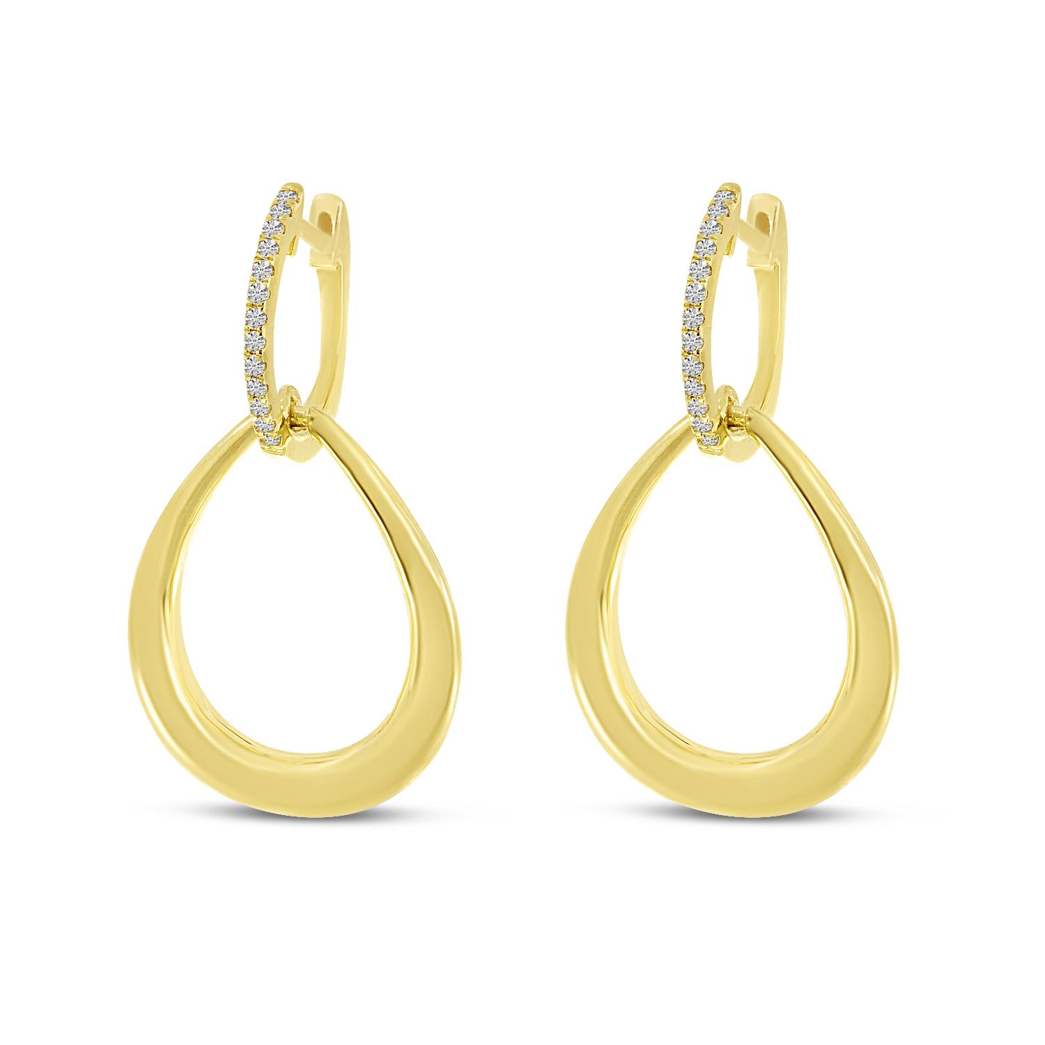 14K Yellow Gold Teardrop Diamond Huggie Earrings