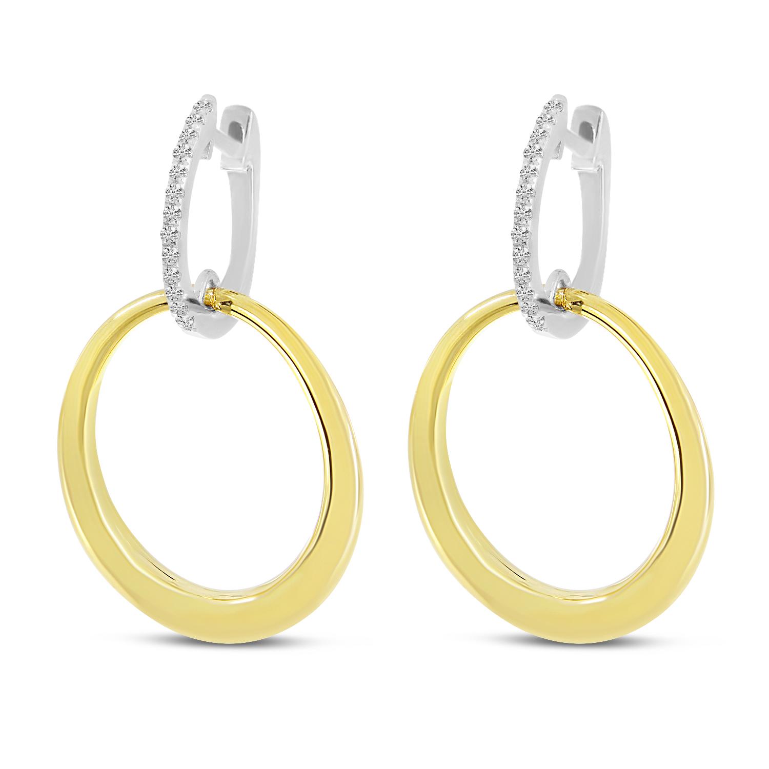 14K Two Tone Gold Circle Diamond Huggie Earrings