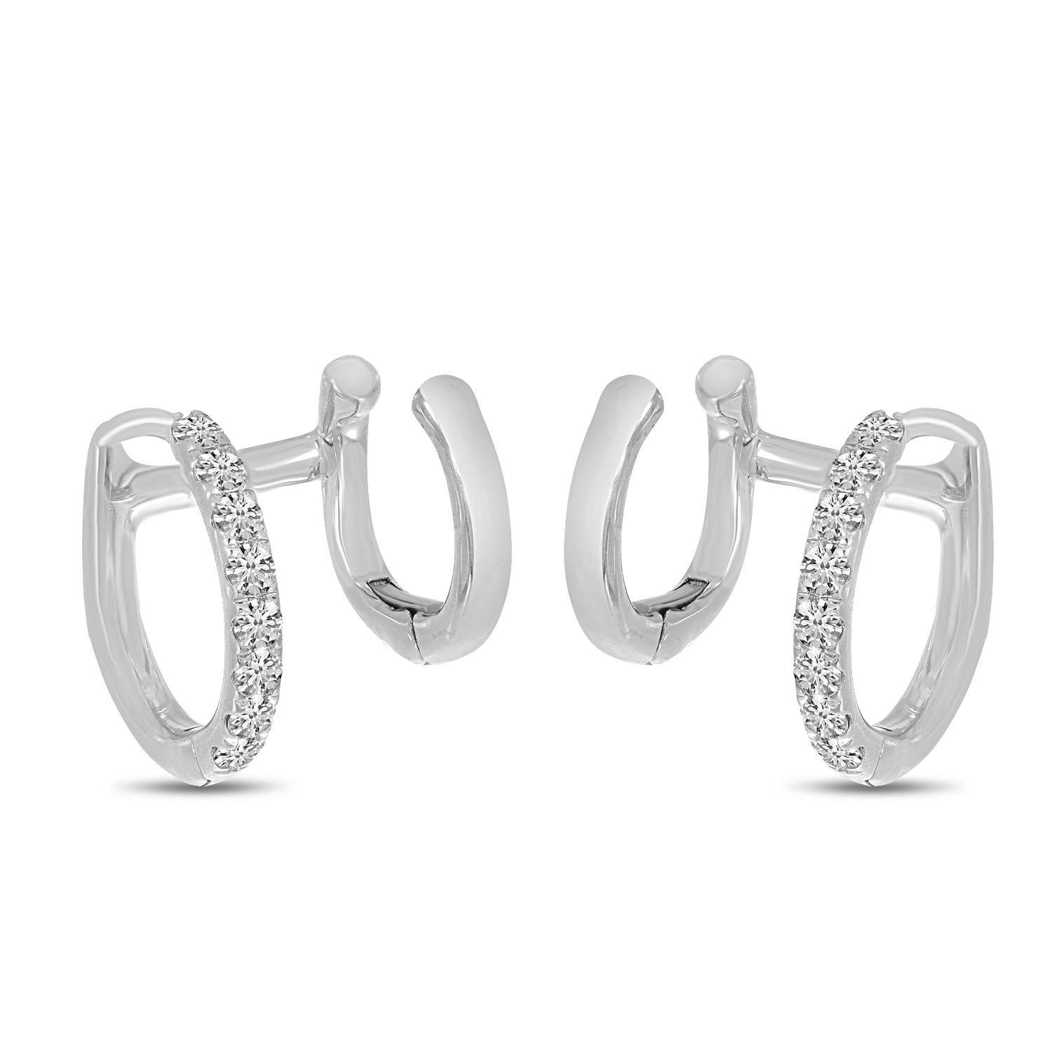 14K White Gold Diamond Double Huggies