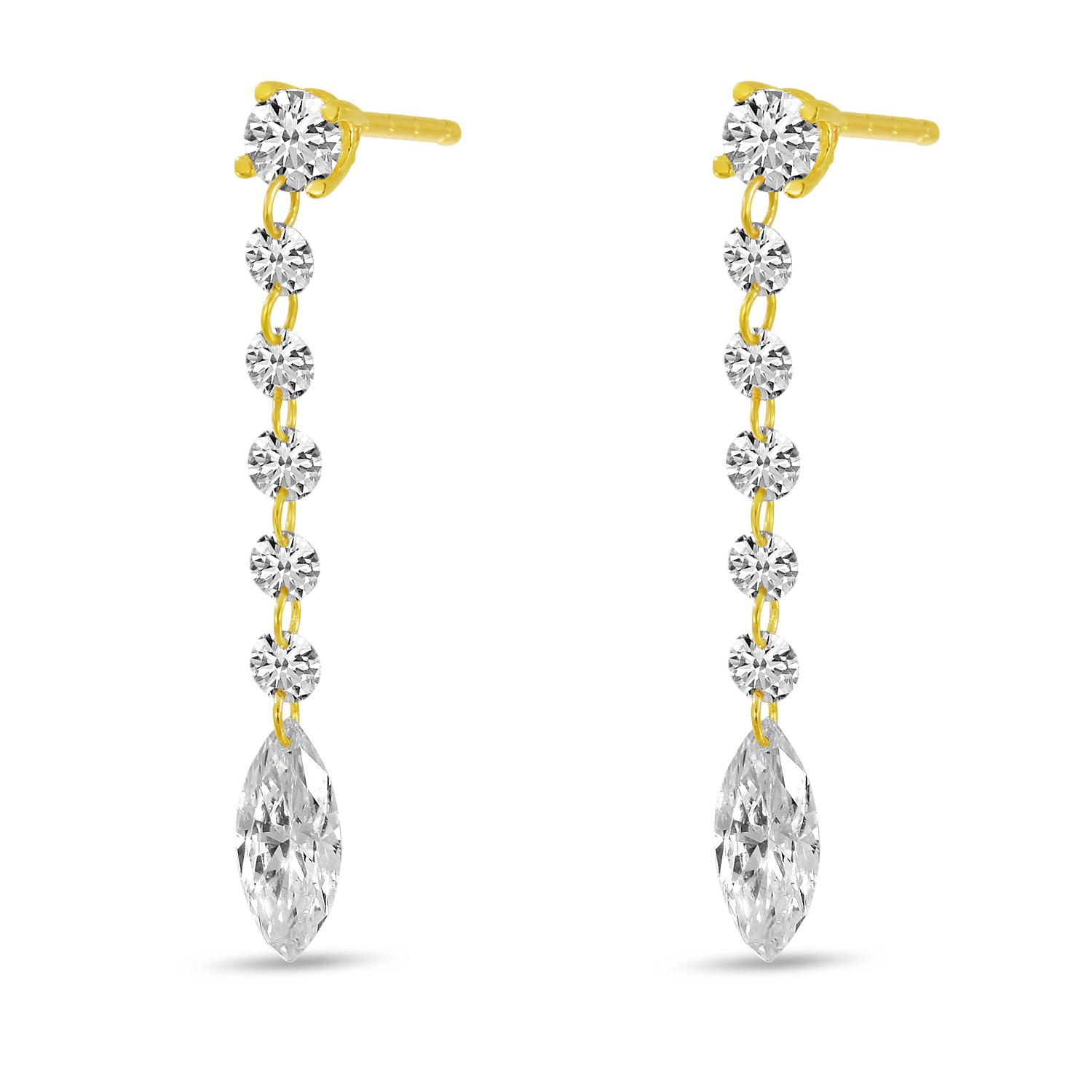 14K Yellow Gold Dashing Diamond Drop Marquis Earrings