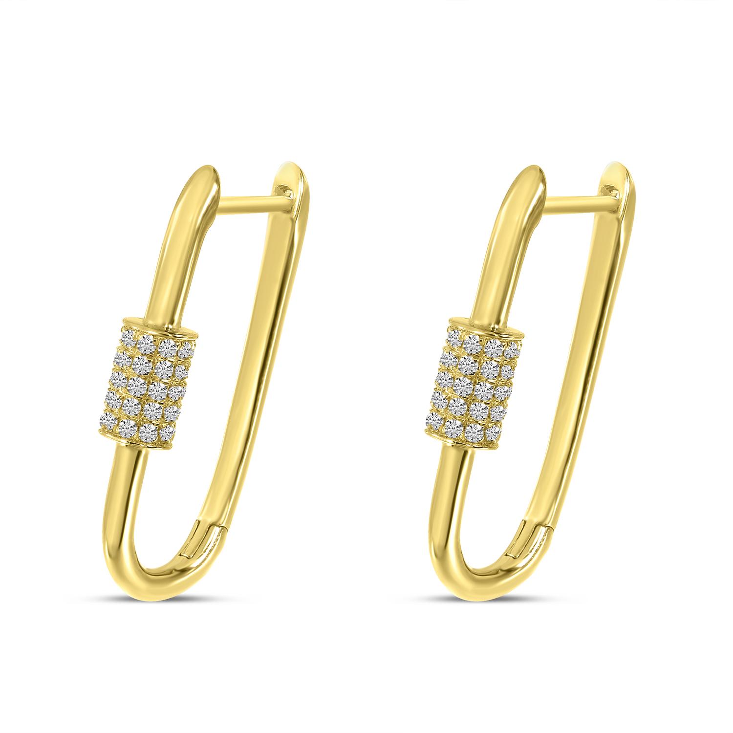 14K Yellow Gold Diamond Lock Huggie Earrings