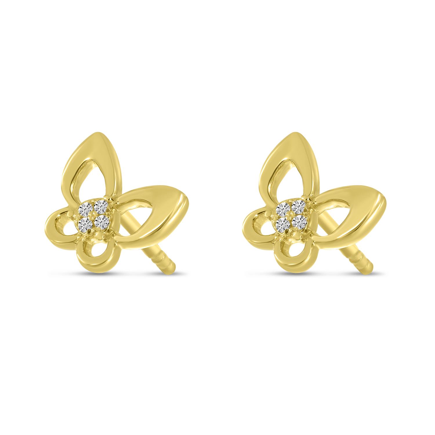 14K Yellow Gold Small Diamond Butterfly Stud Earrings