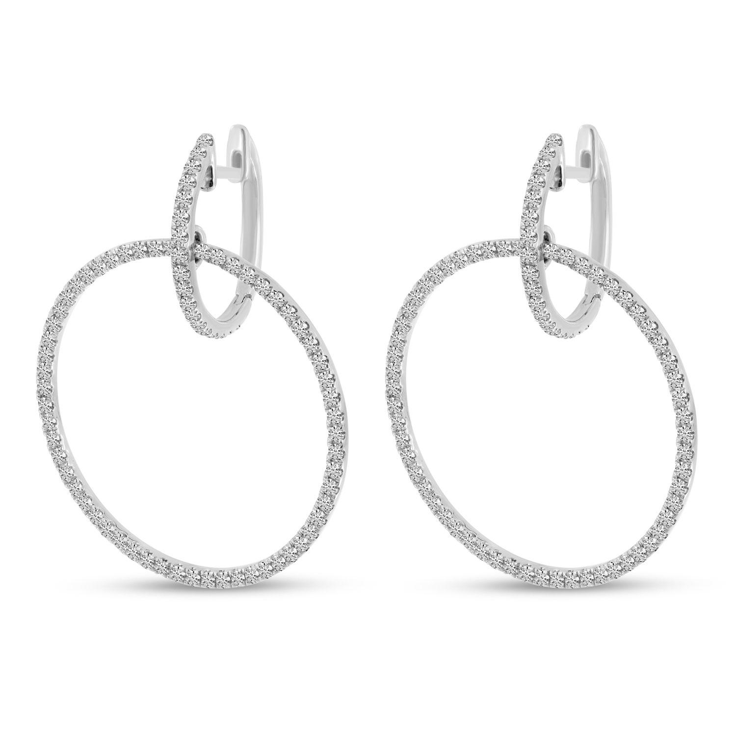 14K White Gold Diamond Interlocking Circles Earrings