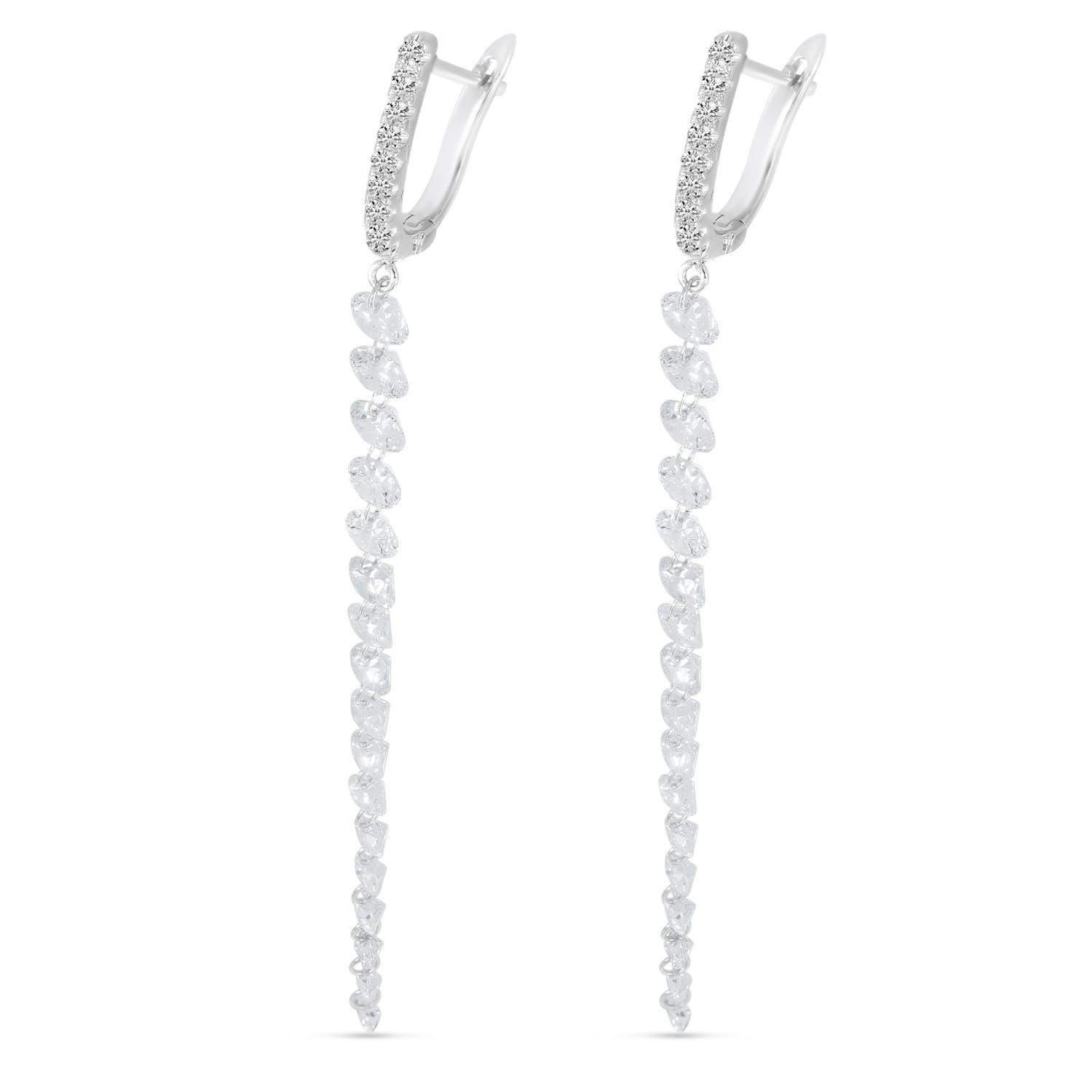 14K White Gold Dashing Diamonds Huggie Cascading Earrings