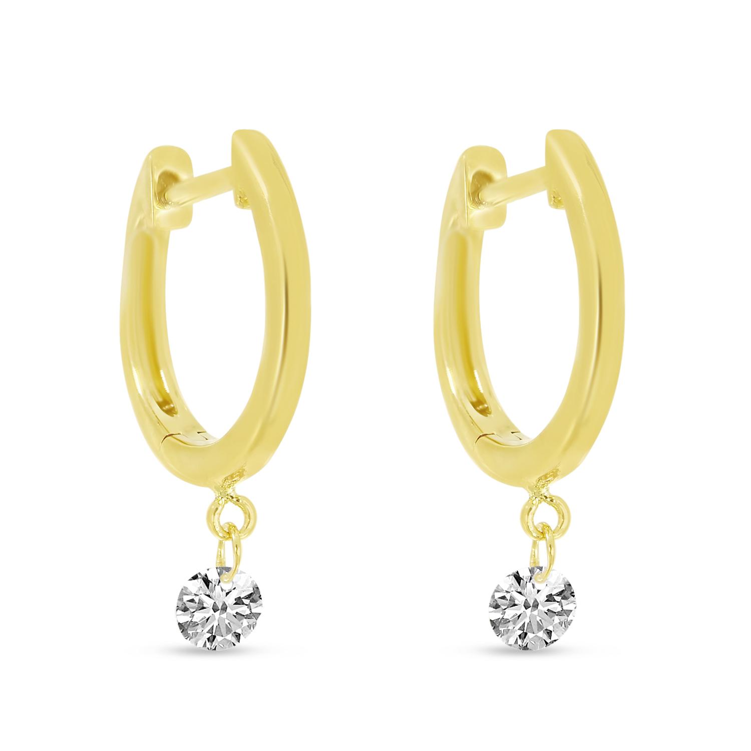 14K Yellow Gold Dashing Diamond Huggie Earrings