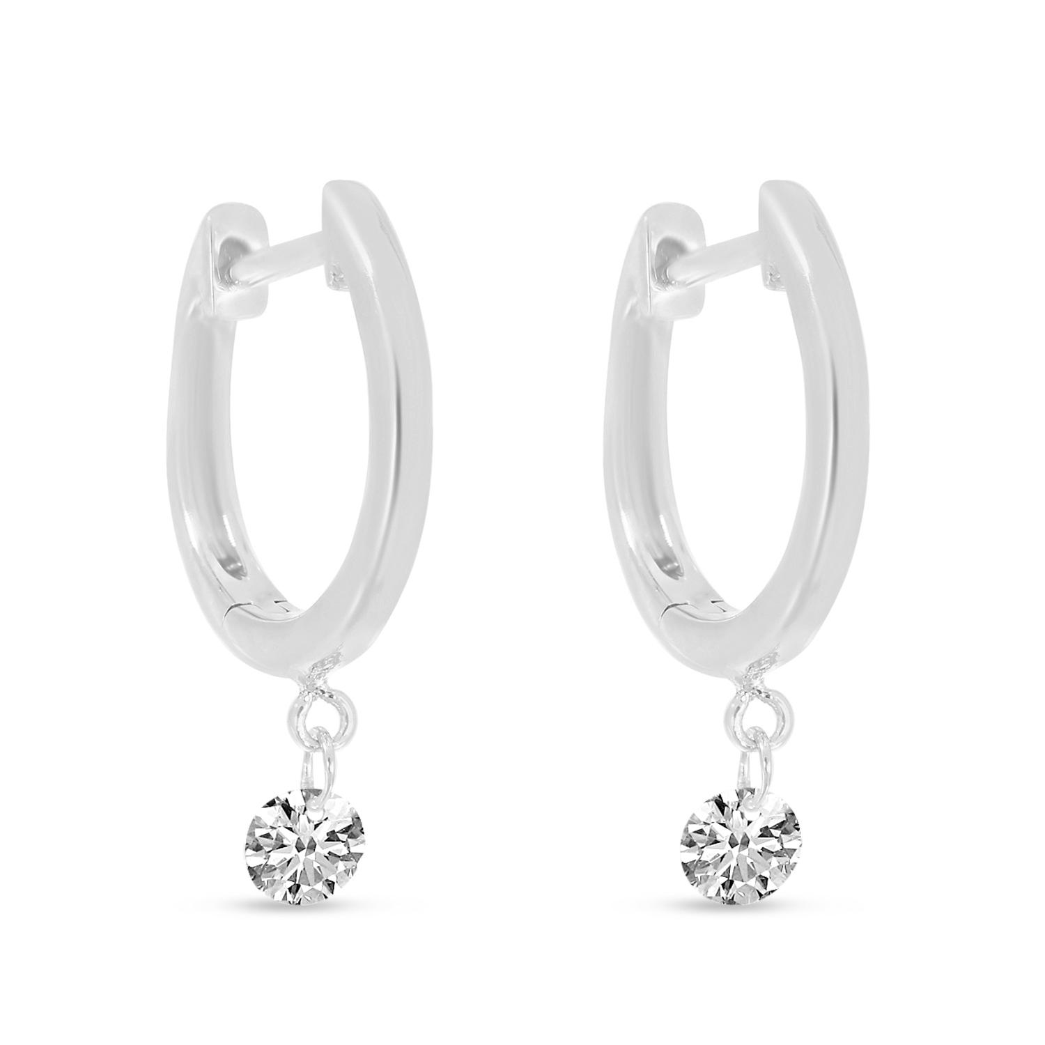 14K White Gold Dashing Diamond Huggie Earrings