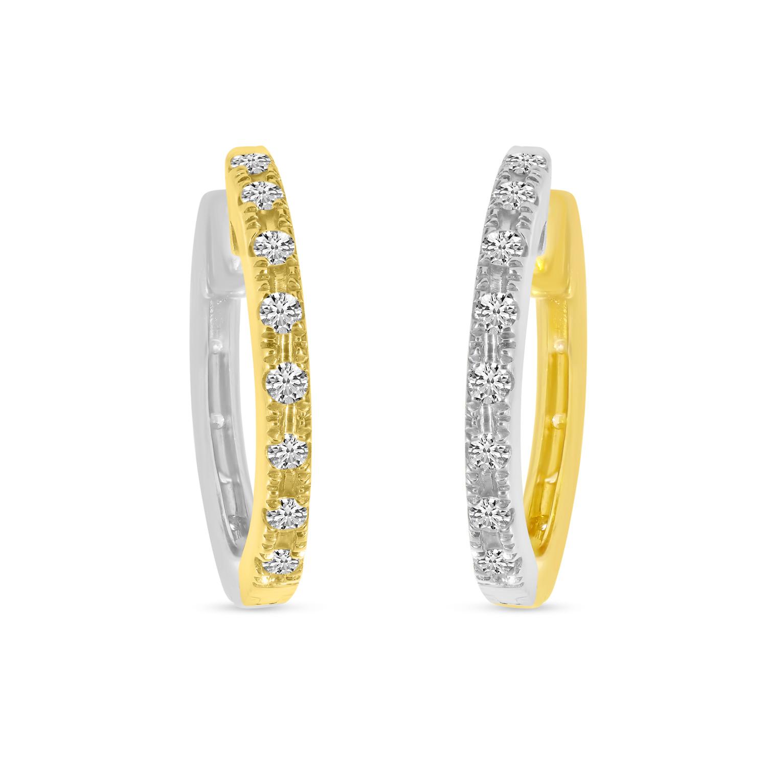 14K Yellow and White Gold Two Tone Diamond Hoops