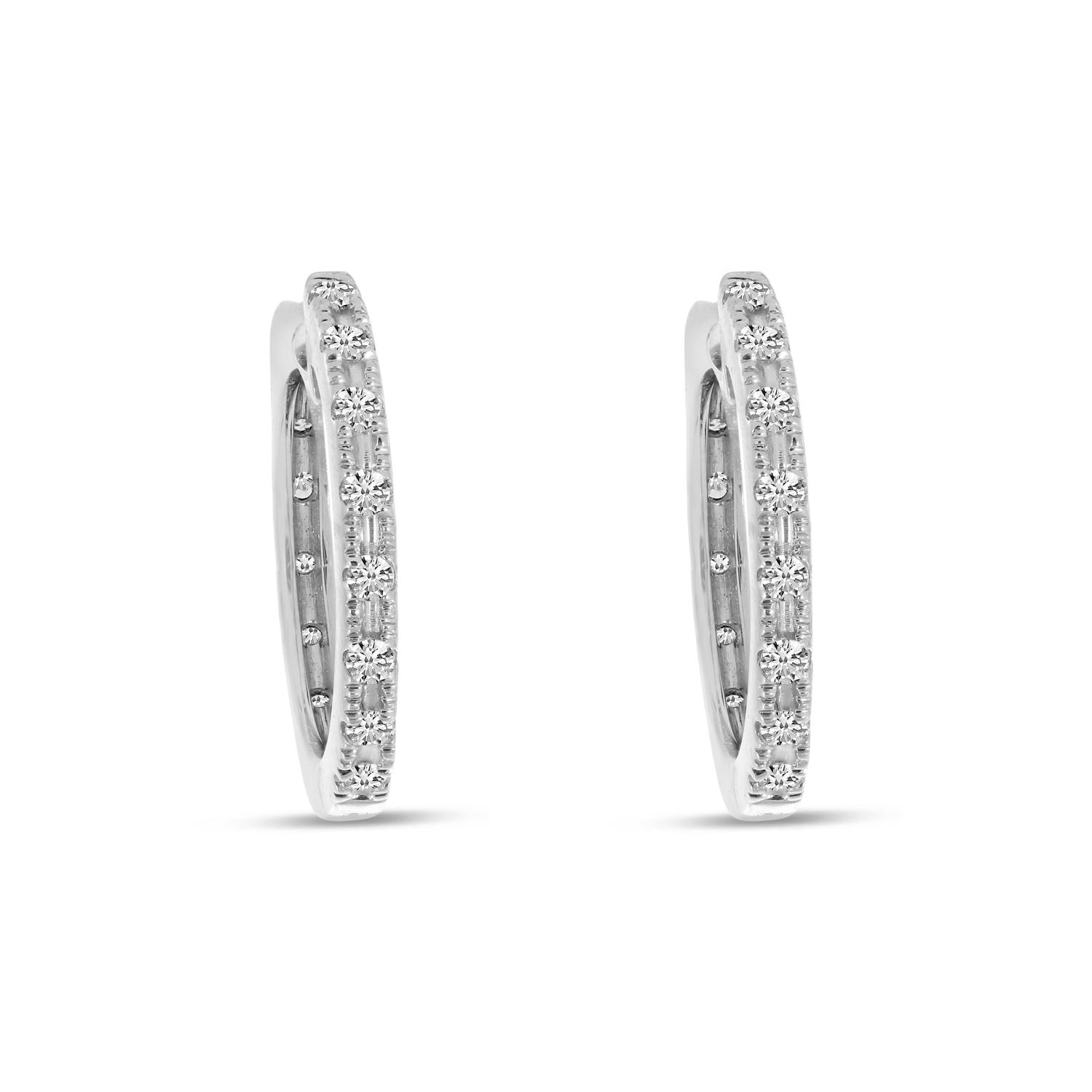 14K White Gold  Diamond Hoops