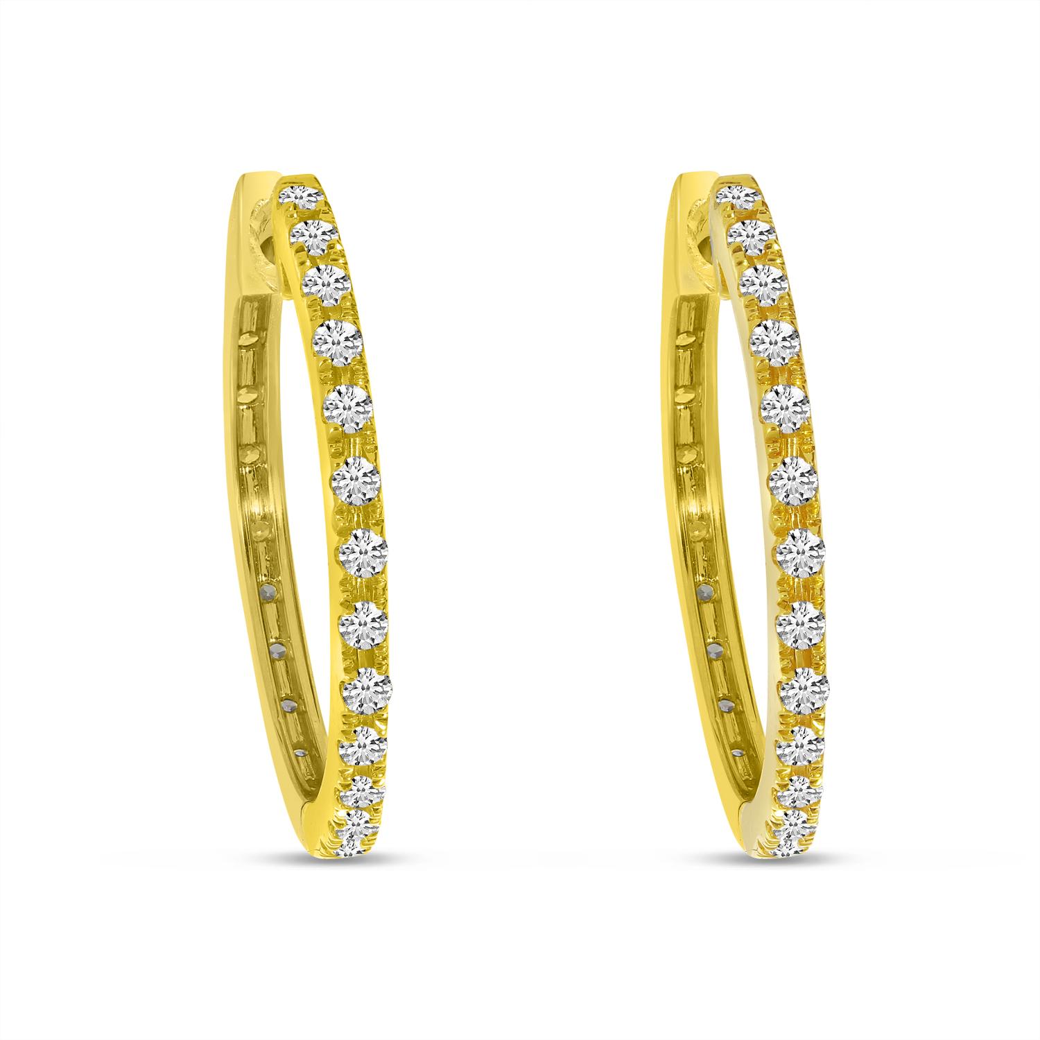 14K Yellow and White Gold Two Tone . 52 Ct Diamond Hoops