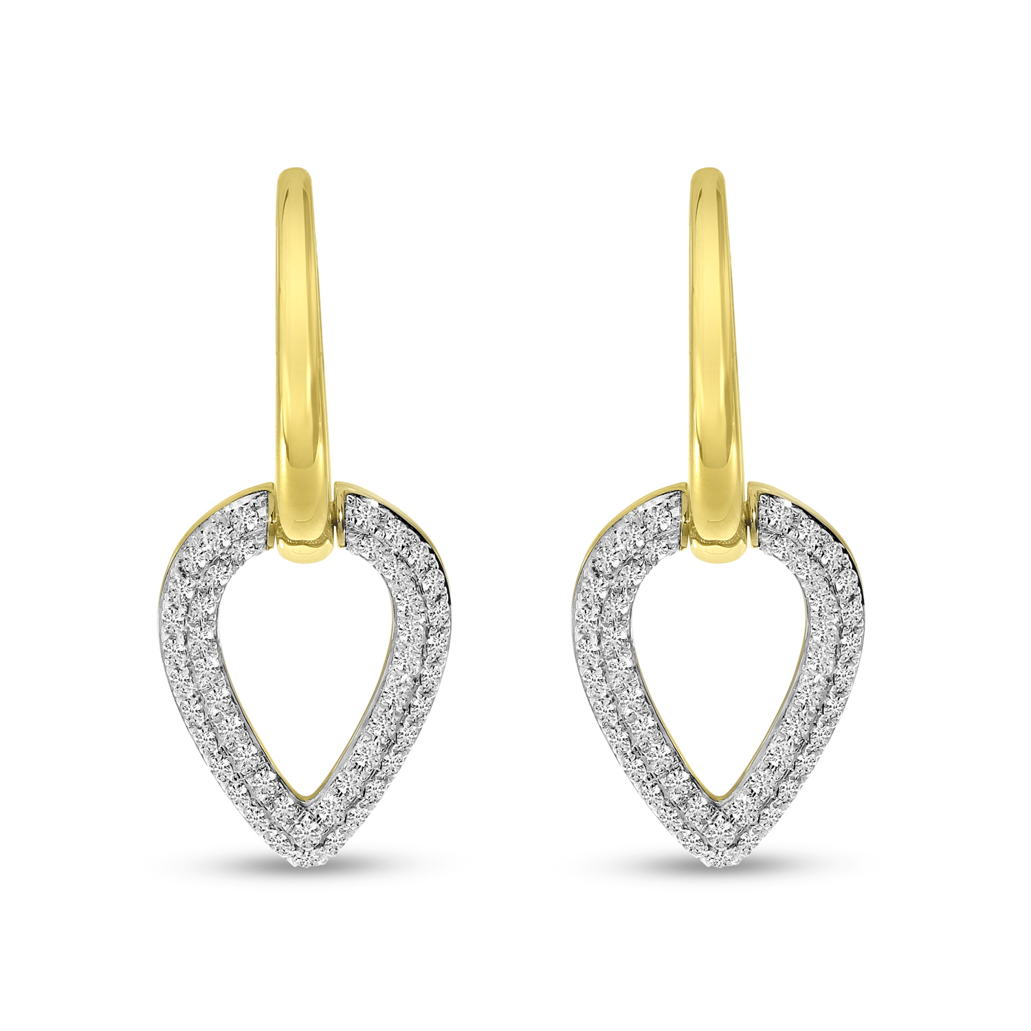 Colormerchants - 14K Yellow Gold Diamond Pave Pear Dangle Huggie Earrings