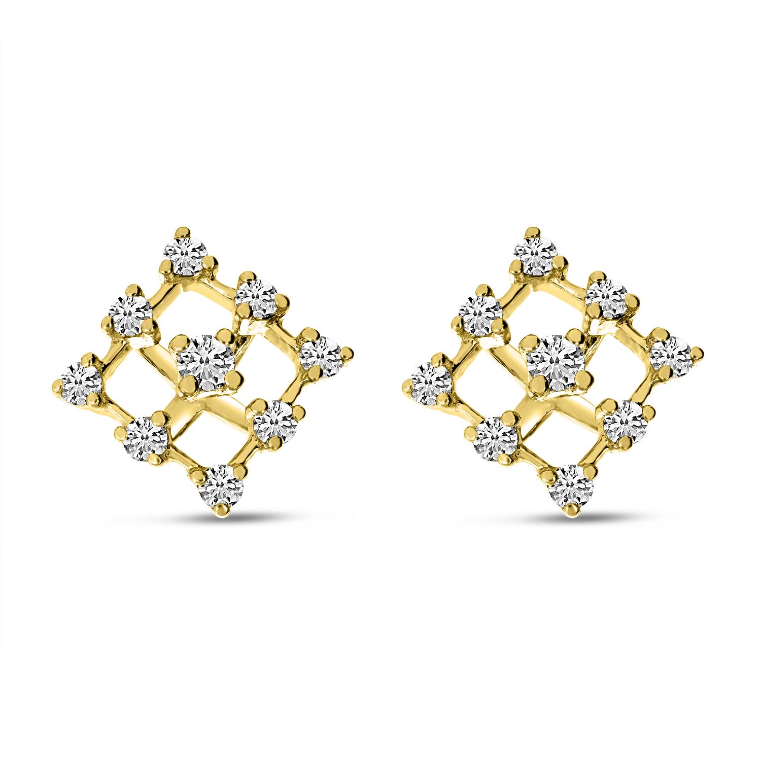 14K Yellow Gold Diamond Grid Earrings