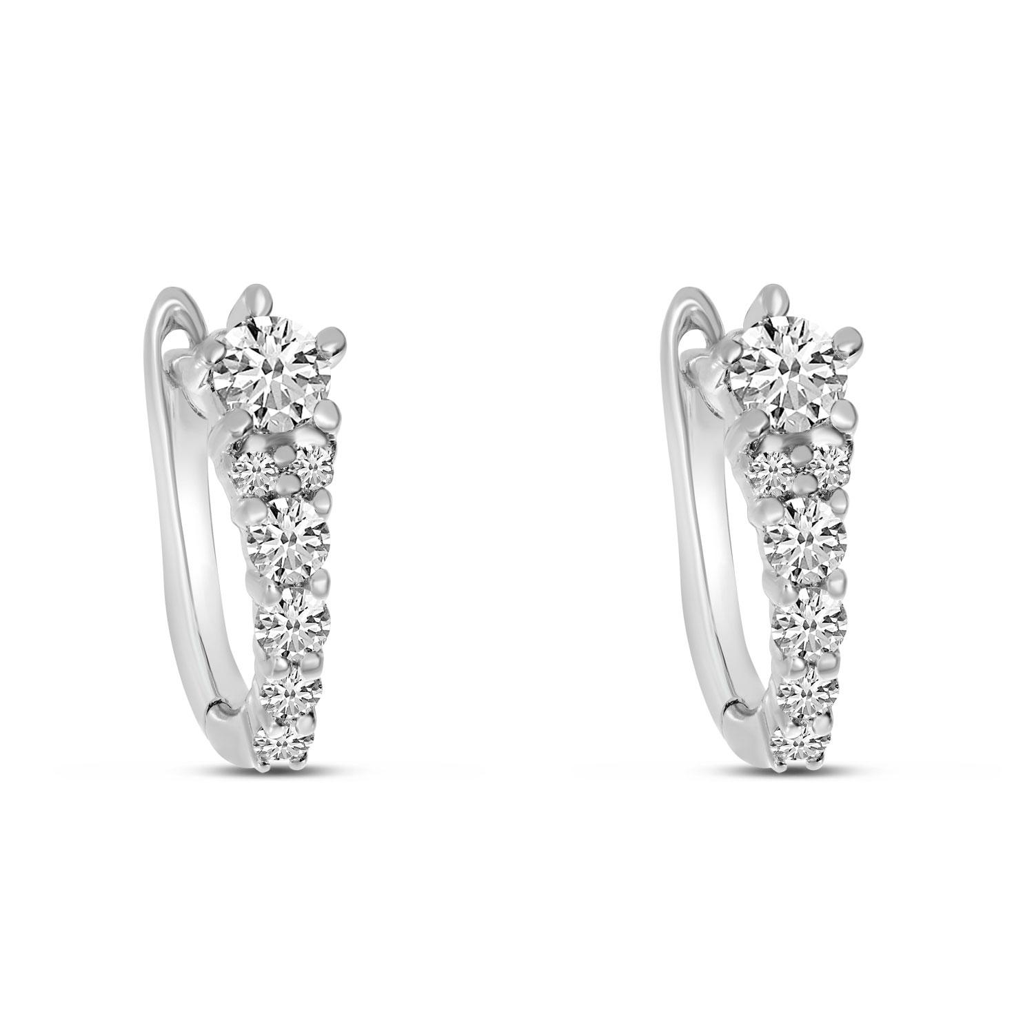 14K White Gold Diamond Graduated Huggie Earrings