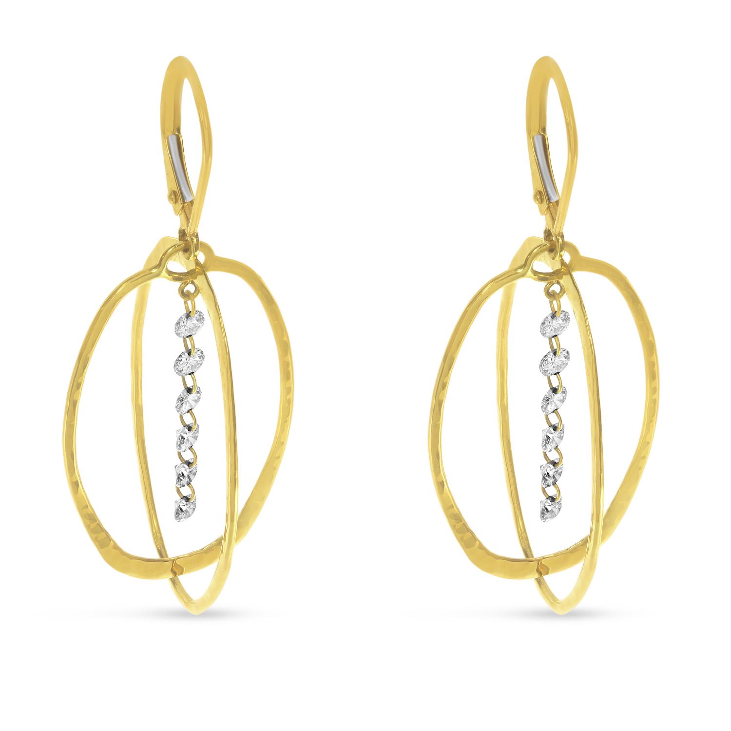 14K Yellow Gold Double Oval .60 ct Dashing Diamond 3D Earrings