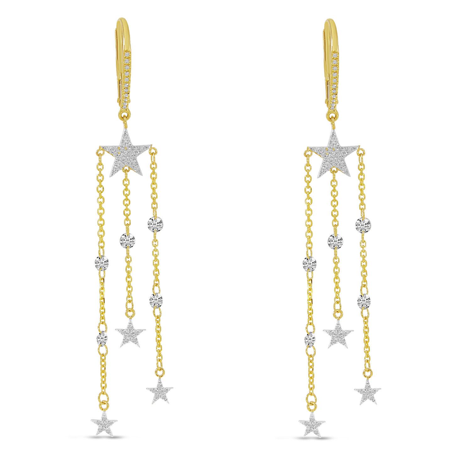 14K Yellow Gold Dashing Diamond Star Chandelier Diamond Earrings