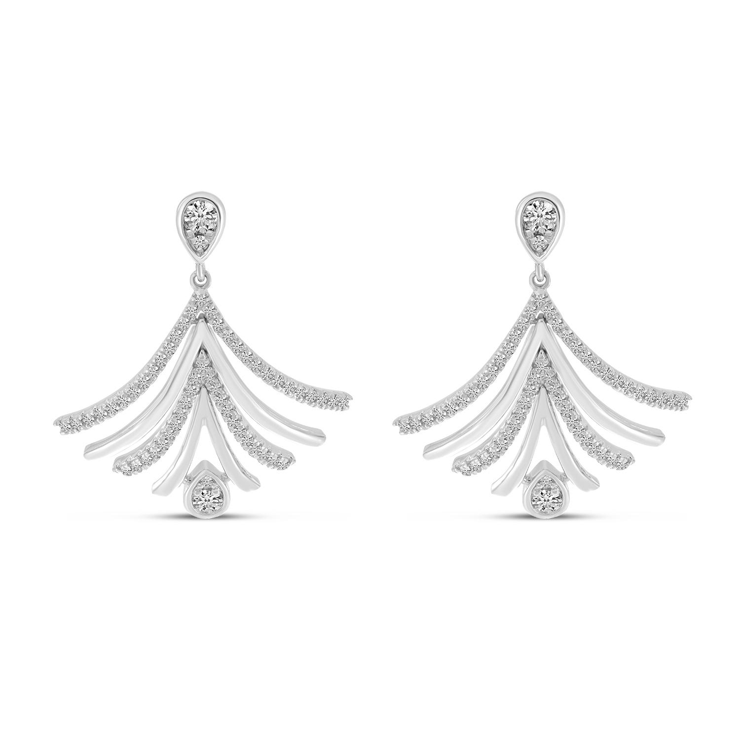 14K White Gold Diamond and Gold Moveable Fan Shape Fashion Earrings