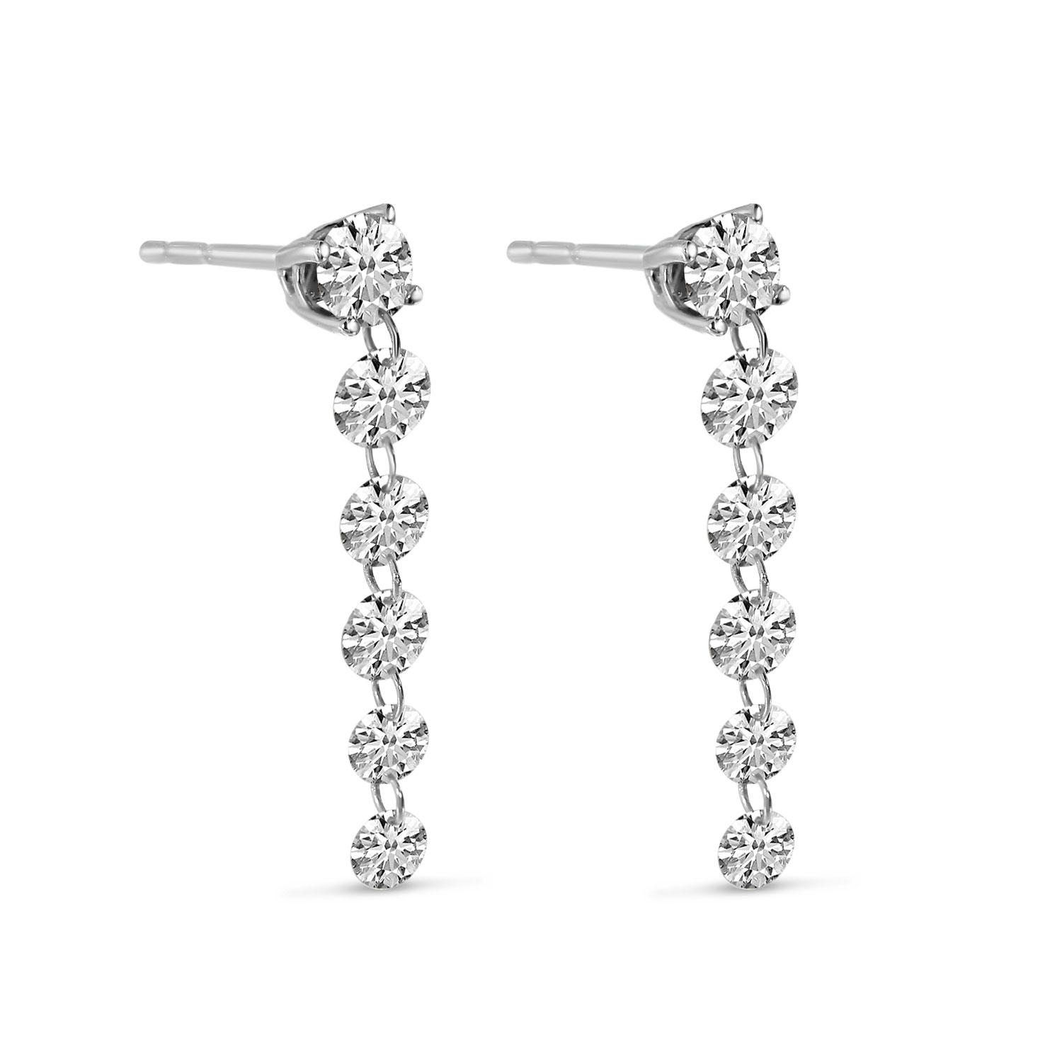 14K White Gold Dashing Diamonds Cascading Earrings