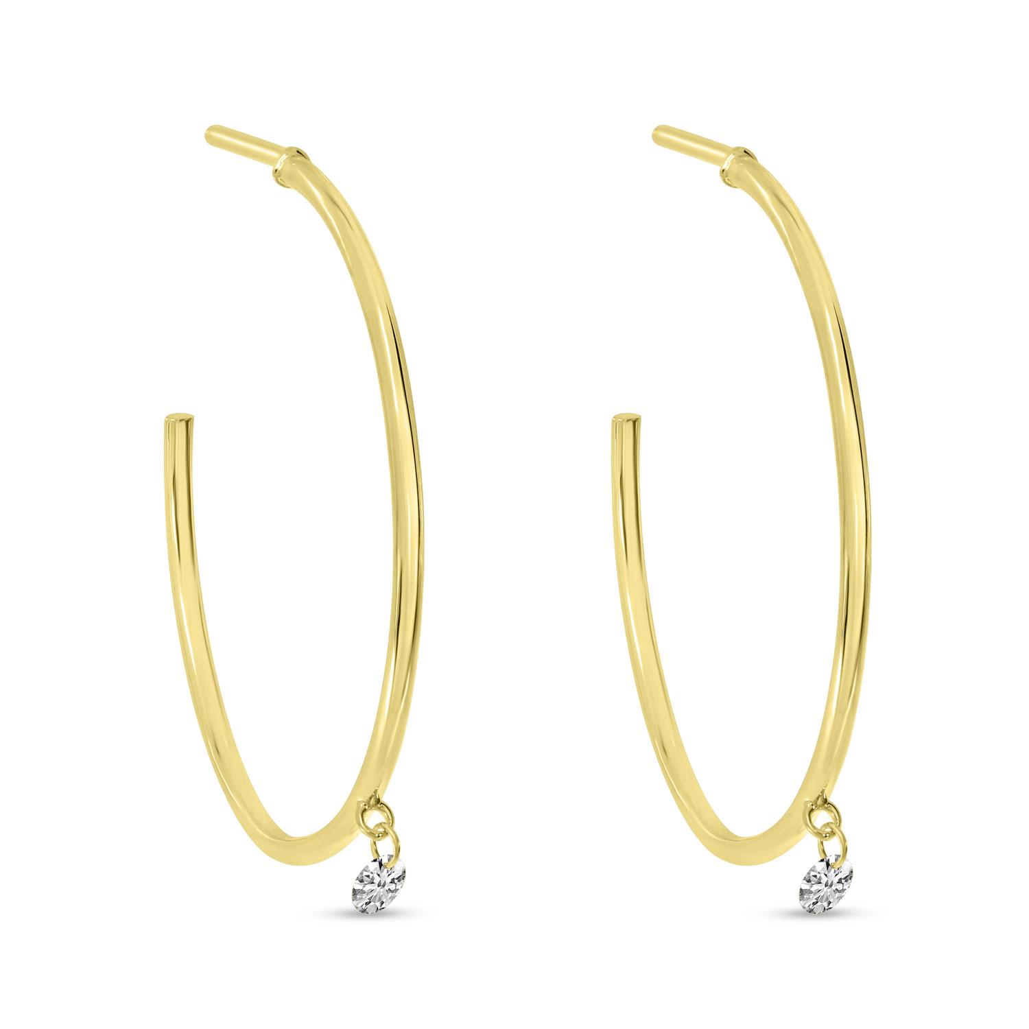 14K Yellow Gold Dashing Diamond Shaker Hoop Earrings