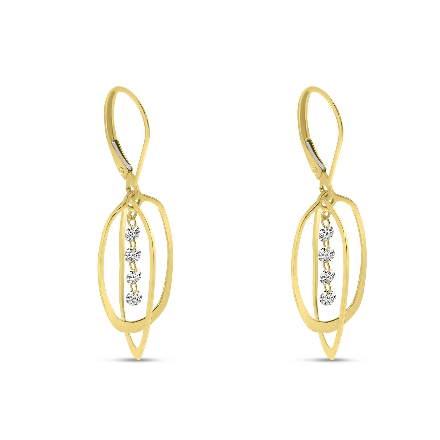 14K Yellow Gold Dashing Diamonds Petite Oval 3D Earrings