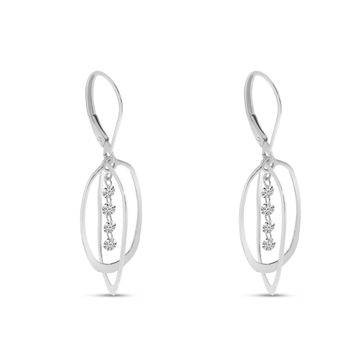 14K White Gold Dashing Diamonds Petite Oval 3D Earrings