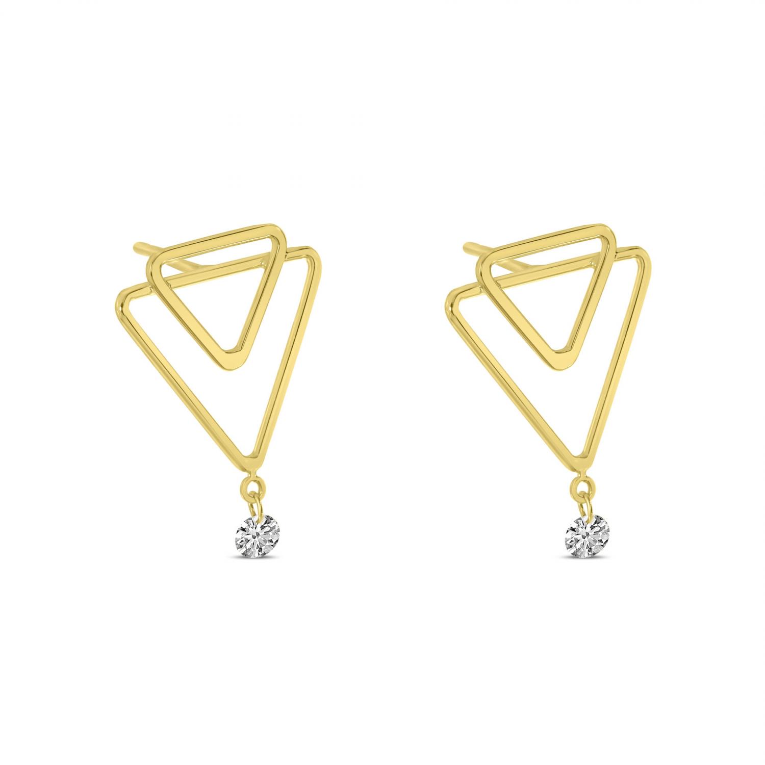 14K Yellow Gold Dashing Diamonds Double Triangle Post Earrings