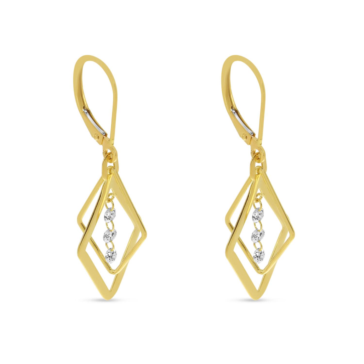 14K Yellow Gold Dashing Diamond Petite 3D Geometric Earrings