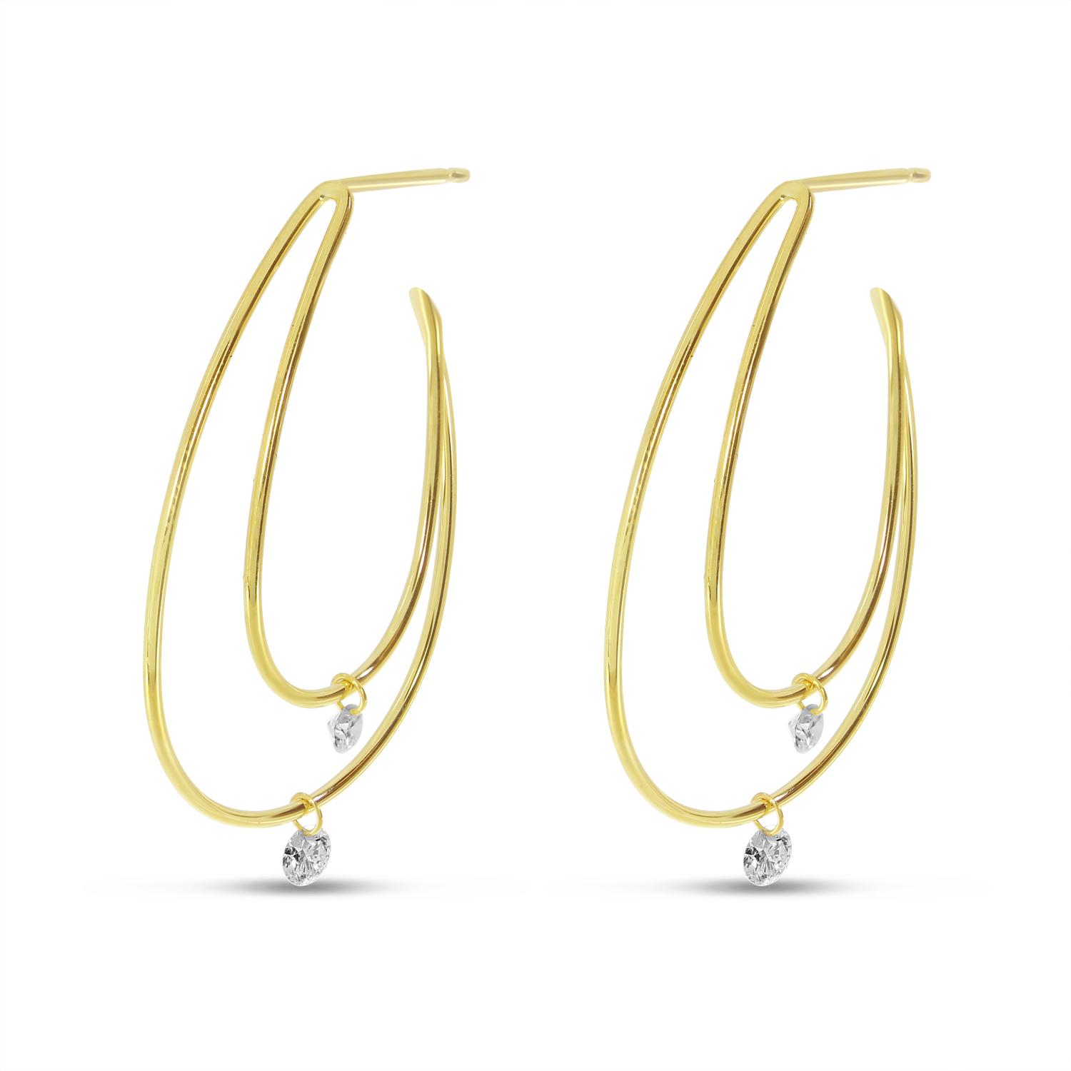 14K Yellow Gold Diamond Double Hoop Dashing Diamond Earrings