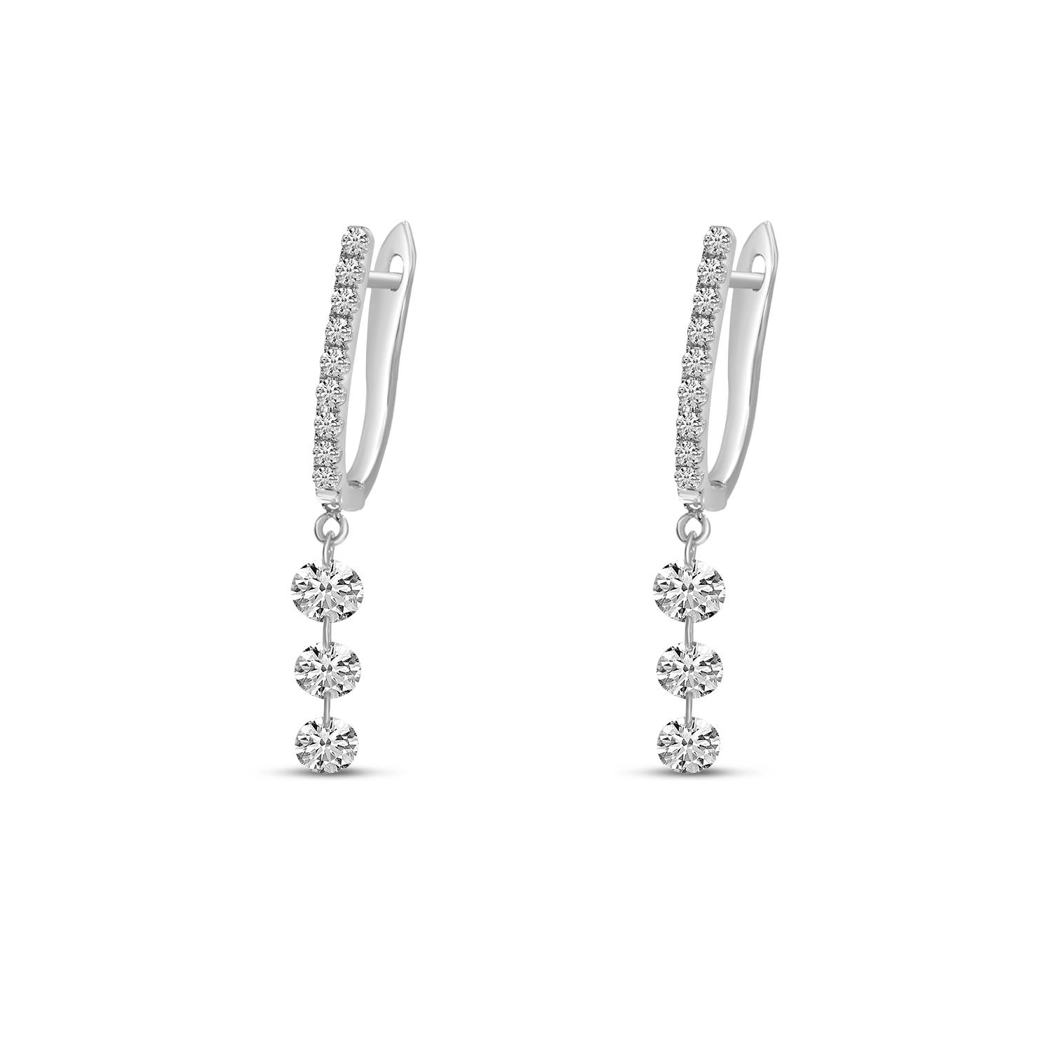 14K White Gold Dashing Diamonds Huggie Cascading Earrings